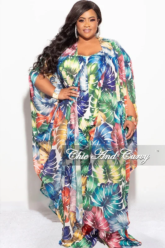 Final Sale Plus Size Chiffon Duster With Wrist Cuff in Multi-Color Palm Print