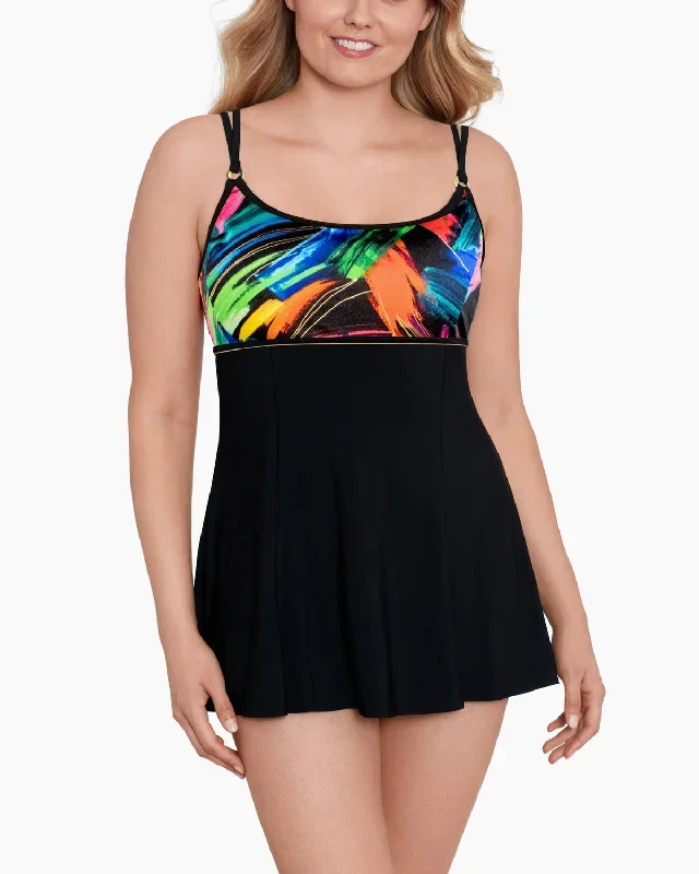 2023 Longitude Side Swipe Empire Princess Seam Swim Dress W/ Hardware - L232220