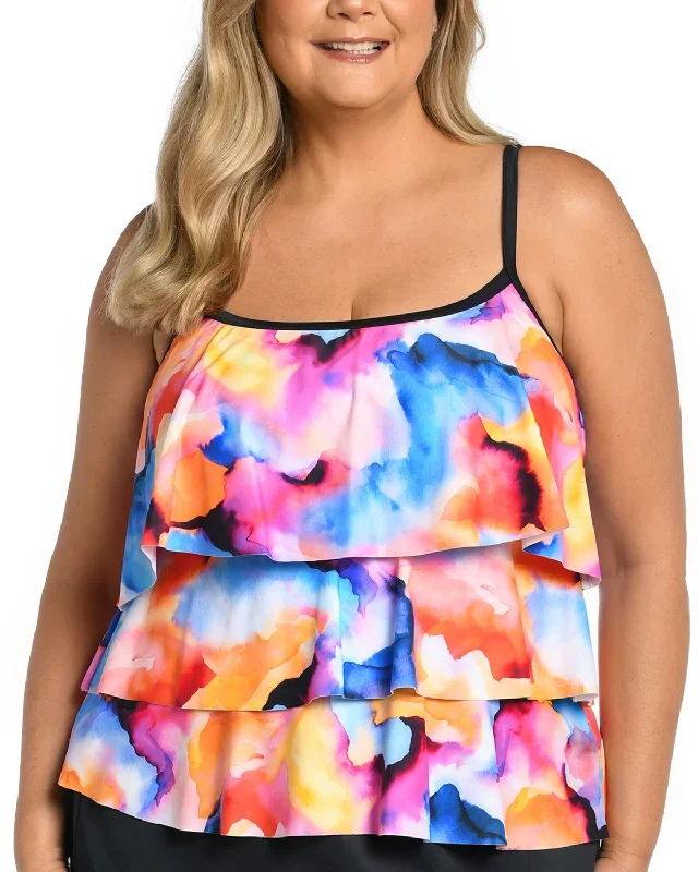 2024 Maxine of Hollywood Women's Plus Triple Tier Tankini Top - Mw4dp59