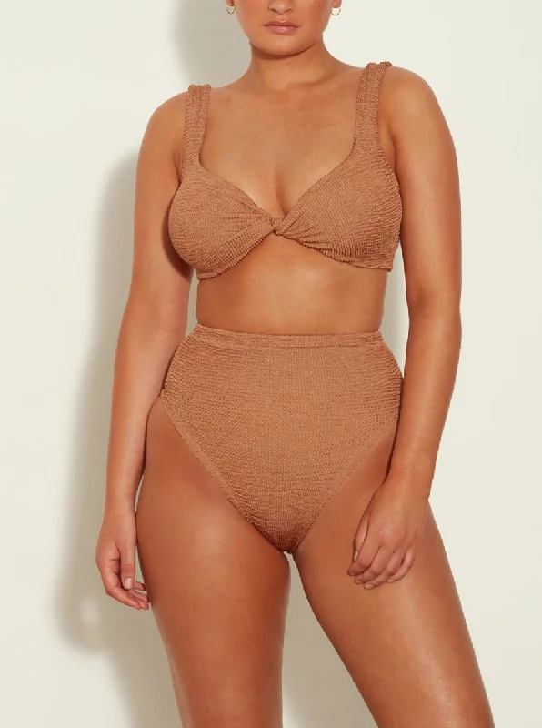 Hunza G: Jamie Twist Front Bikini Set - Metallic Cocoa