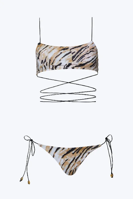 Wrap-Around Tiger-Print Bikini Set In Multi