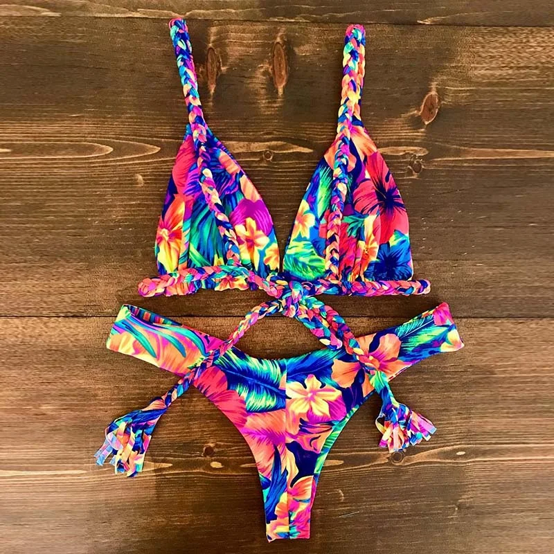 Sexy Bikini Swimwear Women Push Up Swimsuit Bandage Bikini Set Brazilian Summer Beach Bathing Suits female Biquini Print