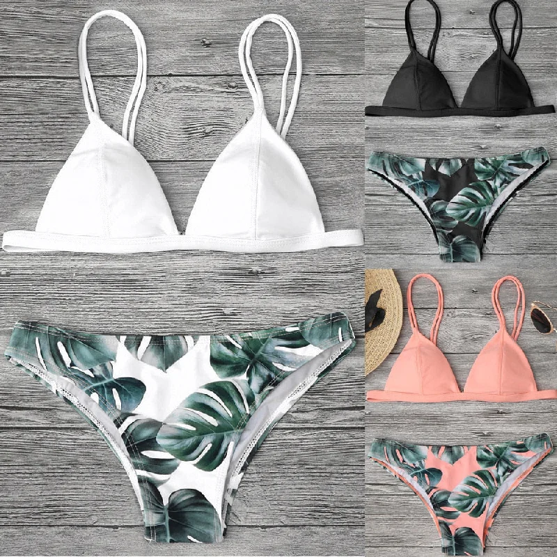 Women's Swimming Suit Sexy Bikini Swimsuit Women Swimwear Bikini Set Print Leaves Push-Up Padded Bathing Swimsuit Beachwear