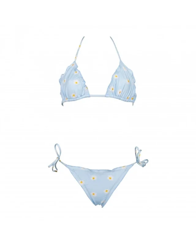 Women's Triangle Bikini Set In Daisy Print