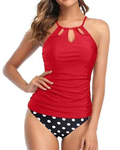 Mid Rise Ruched Tummy Control Swimsuits For Women-Red Dot