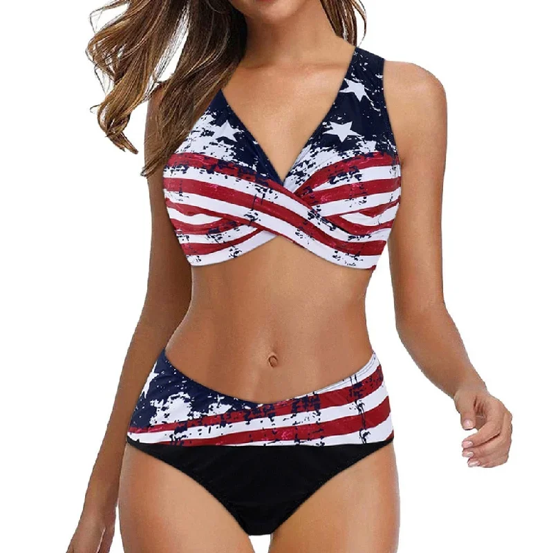 American Flag DD+ Plus Size Padded Bikini