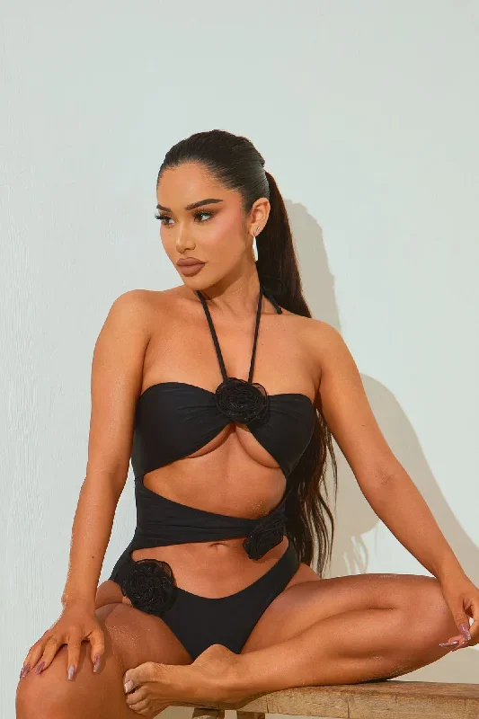 Avila Rosette 1 Piece Swimsuit - Black