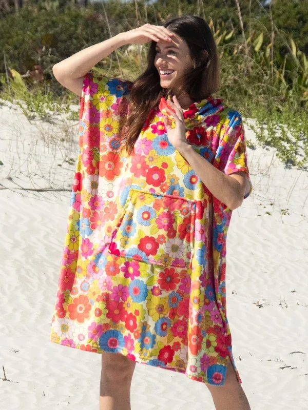 Beach Towel Changing Poncho - Yellow Retro Floral