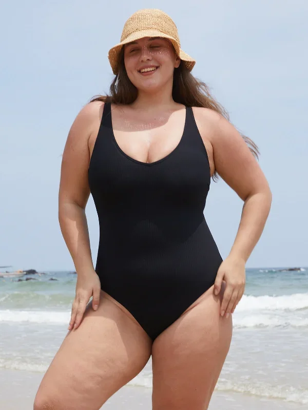 Black Cross Back Plus Size One-Piece Swimsuit