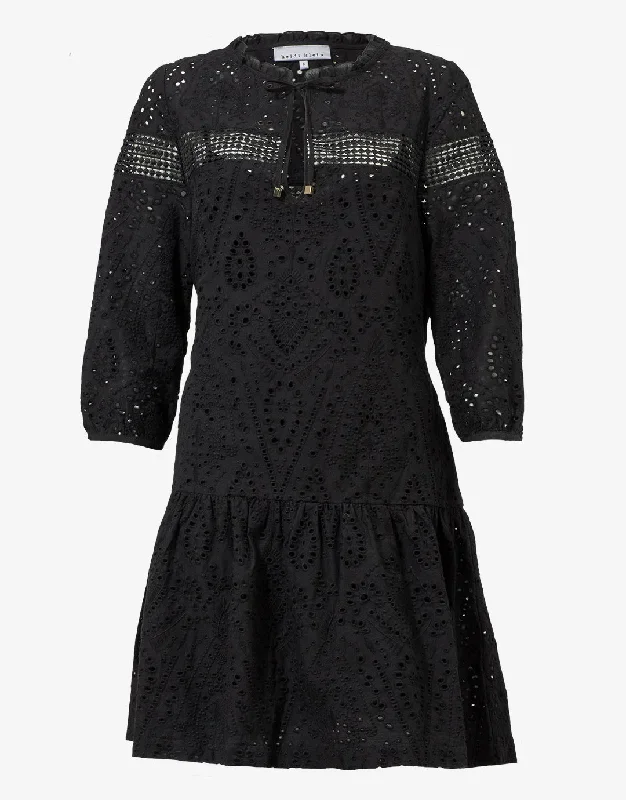 Borneo Lace Insert Mini Tunic - Black