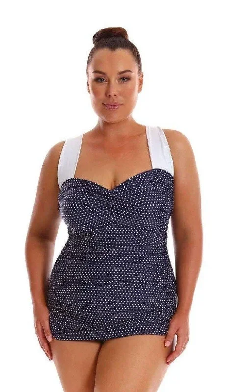 CD9818 Capriosca Navy/ White Dot Vintage Skirted One Piece