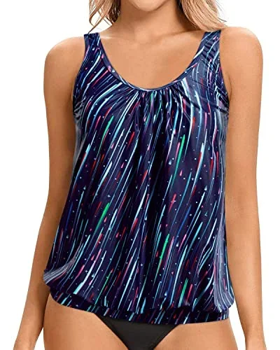 Comfortable Modest Swimwear for Women Loose Fit Blouson Tankini Top