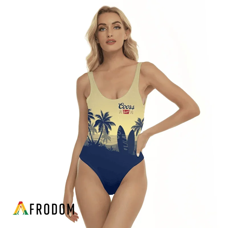 Coors Banquet Palm Tree Surfboard One-piece Swimsuit