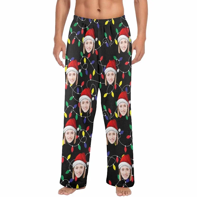 coral-fleece-pajama-trousers-custom-face-colored-light-bulbs-christmas-red-hat-warm-and-comfortable-sleepwear-long-pajama-pants-for-men-women