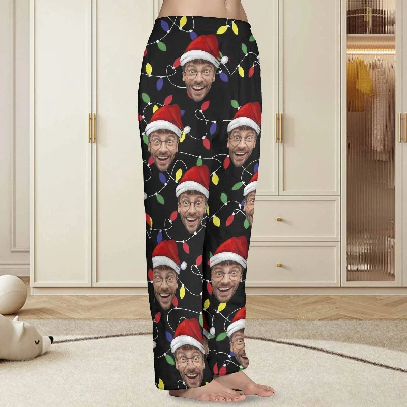 coral-fleece-pajama-trousers-custom-face-colored-light-bulbs-christmas-red-hat-warm-and-comfortable-sleepwear-long-pajama-pants-for-men-women