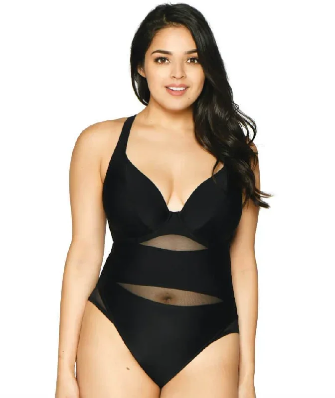 Curvy Kate Sheer Class Plunge One Piece Swimsuit - Black