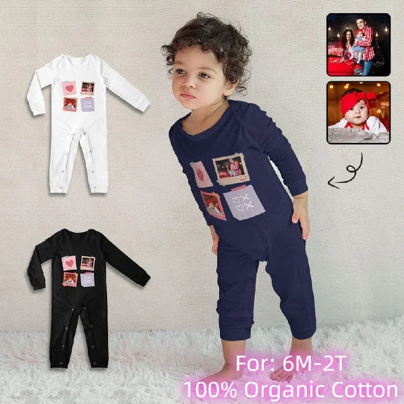 #For 6M-2T-Custom 2 Photos Heart Baby Long Sleeve Rompers 100% Organic Cotton Jumpsuit One-piece Coverall and Layette Set