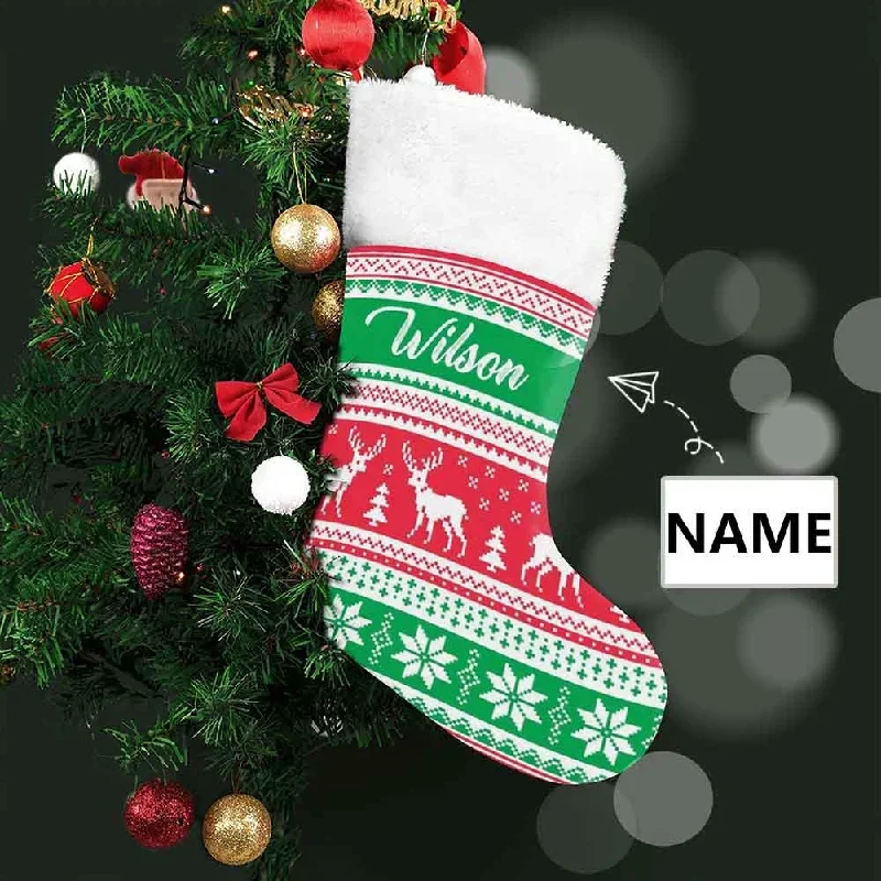 16.5in(L) Super Size-Custom Name Red And Green Elk Christmas Stocking