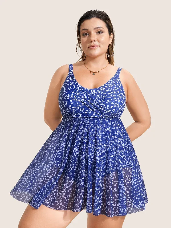 Ditsy Floral Twist See Through Swim Dress