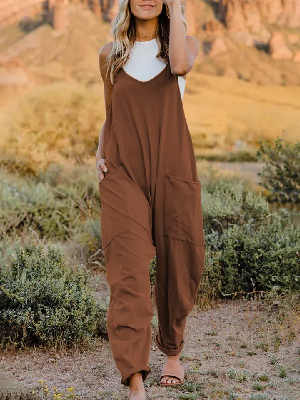 Double Take Plus Size Sleeveless V-Neck Pocketed Jumpsuit