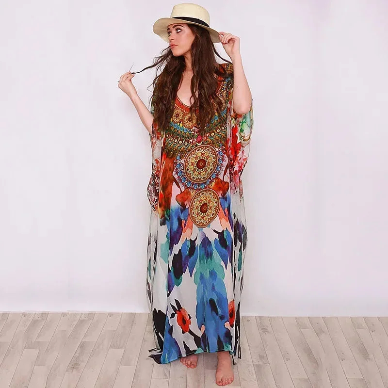 fashionsierra-cotton-rayon-floral-print-tunic-smock-frock-women-long-cover-up-beach-summer-maxi-loose-oversize-robe-boho-dress