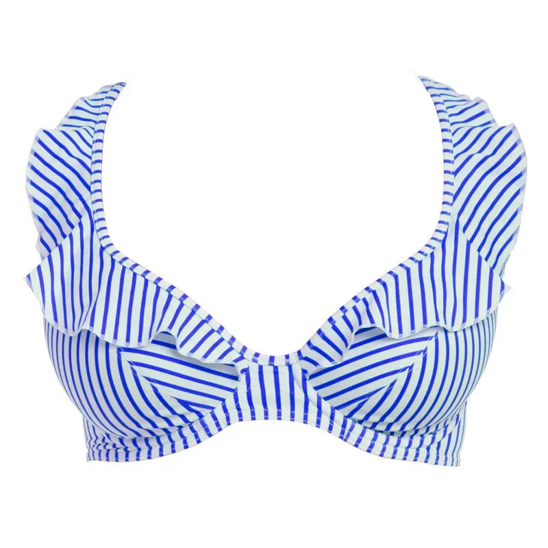 Totally Stripe Cobalt Blue High Apex Bikini Top - Freya Swim