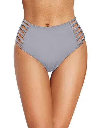 Full Coverage High Waisted Bikini Bottoms For Women-Grey