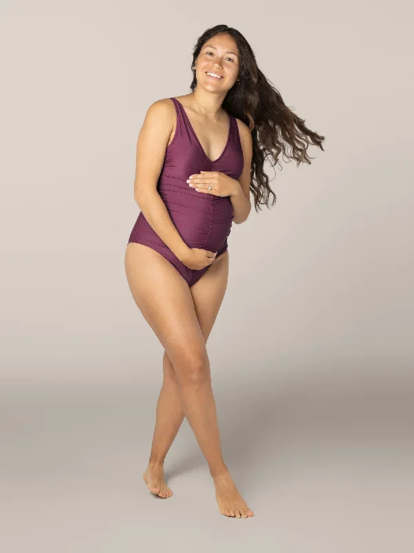 Gathered Maternity One Piece Swimsuit | Maroon