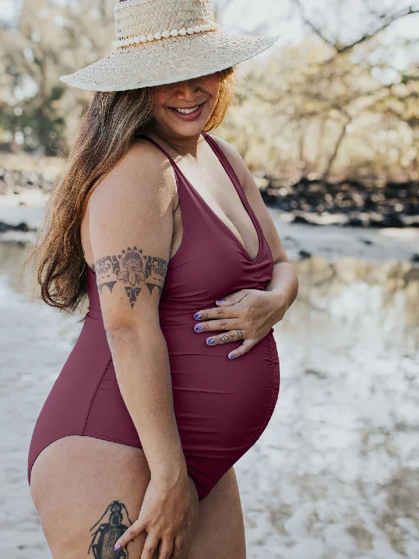 gathered-maternity-one-piece-swimsuit-maroon