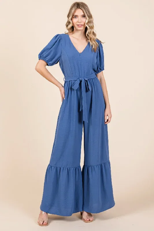 Sunset Vacation  GeeGee Full Size V-Neck Belted Wide Leg Jumpsuit