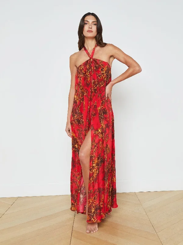 Geneva Silk-Blend Halter Dress