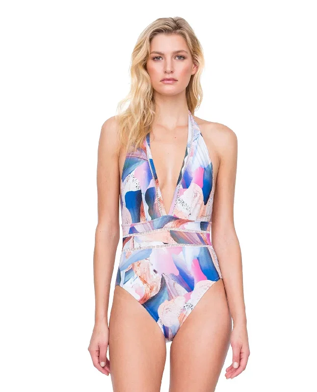 Gottex Dusk To Dawn Deep Plunge Halter One Piece Swimsuit