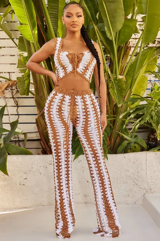 Had Me At Aloha 2 Piece Crochet Cover Up Set - White/combo