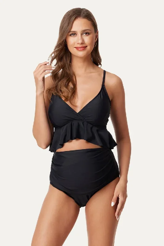 High Waist V-neck Ruffled Maternity Bikini Set