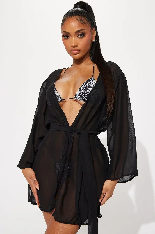 In The Sand With Me Cover Up Kimono - Black