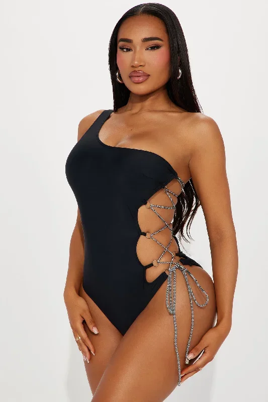 Isobel Lace Up 1 Piece Swimsuit - Black