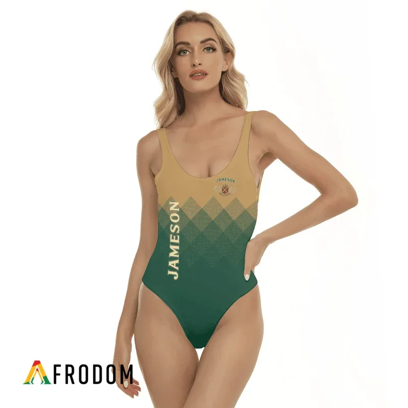 Jameson Whiskey Beige And Green Halftone One-piece Swimsuit