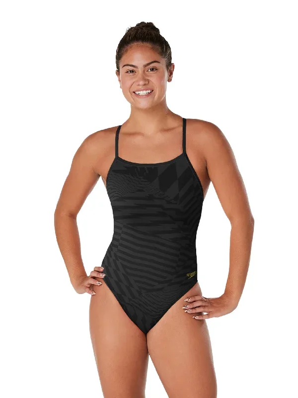 Women's Printed Double X Back One Piece Swimsuit - Deep Storm/Anthracite