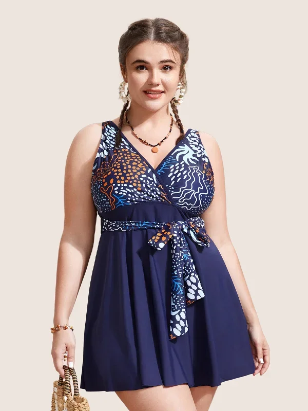 Marine Elements Patchwork Tie Knot Swim Dress