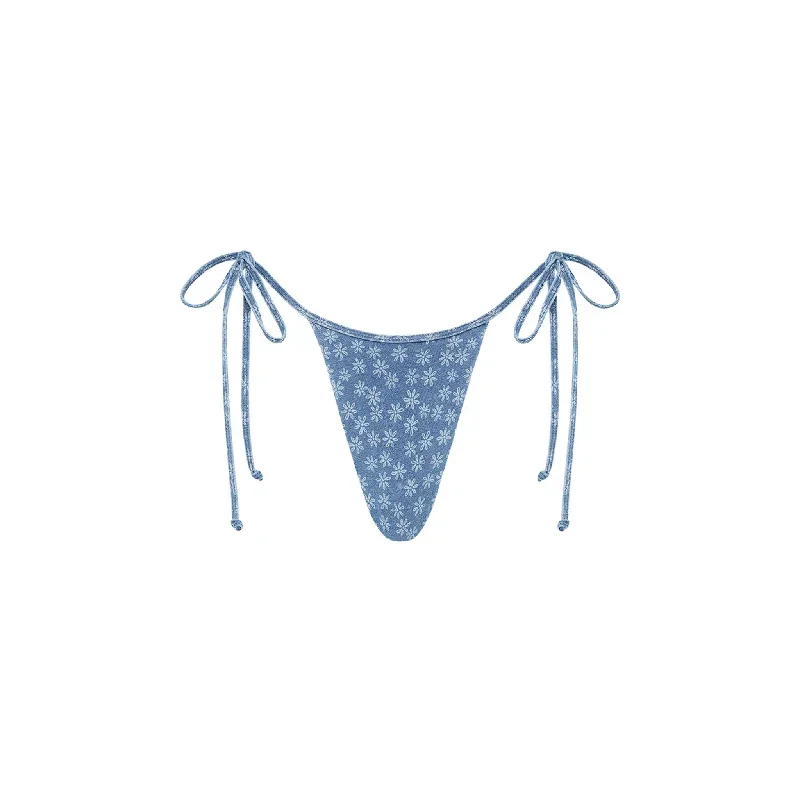 Micro Thong Tie Side Bikini Bottom - Daisy Denim