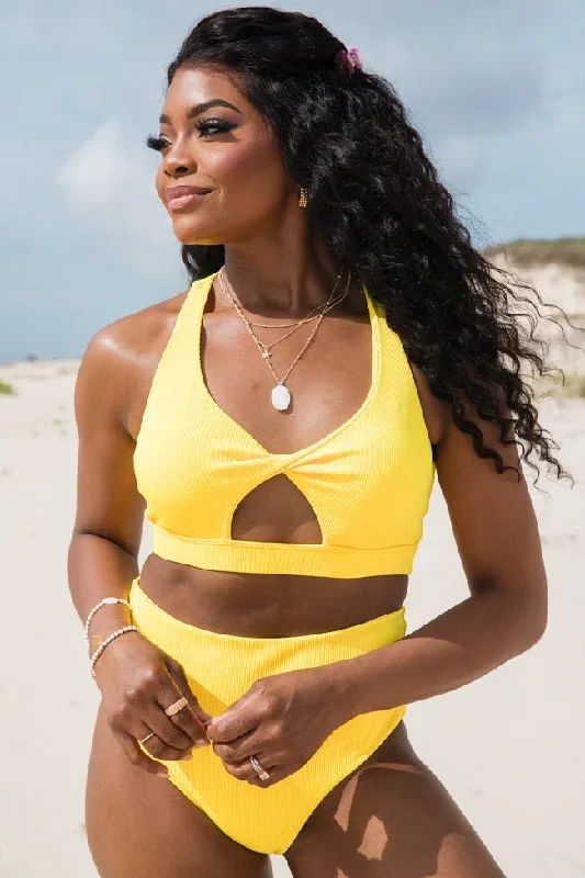 Needing Vitamin Sea Yellow Cut-Out Bikini Top