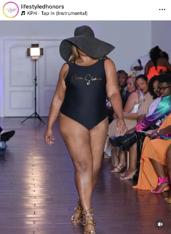 Nina Sharae Scoop Back with Strap  Shoulders| One Piece | Black | Plus Size Swimsuit