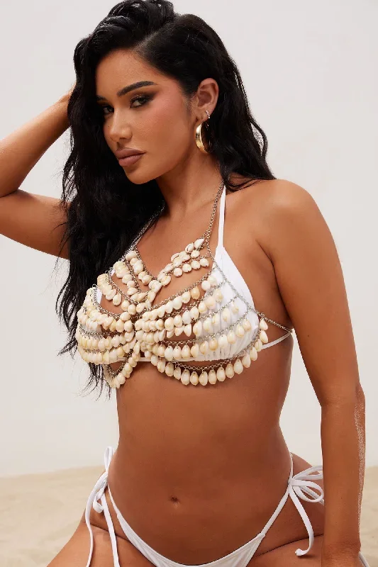 Ocean Deep Seashell Body Chain Bikini Top - Ivory