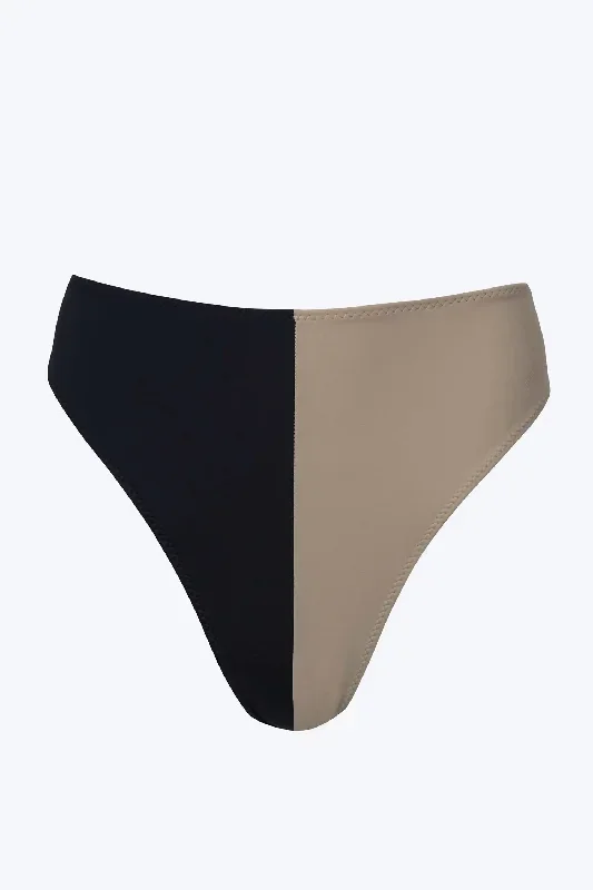 Olympus Two-Tone High-Leg Bikini Bottom In Stone/black