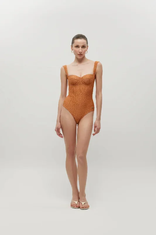 Ophelia Underwire Swimsuit / Orange Textured