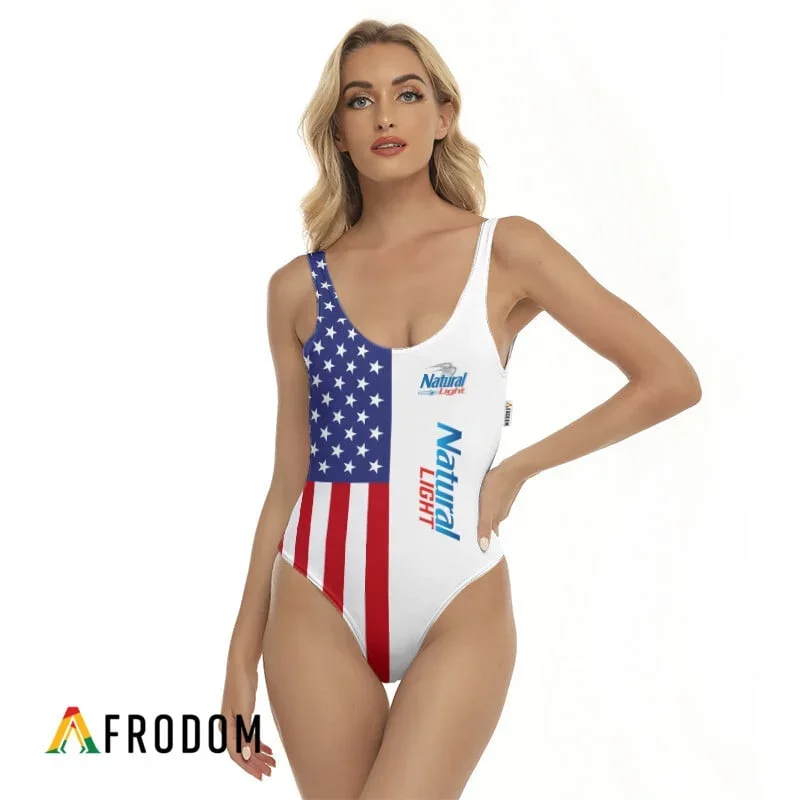 Personalized Natural Light USA Flag Fourth Of July One-piece Swimsuit