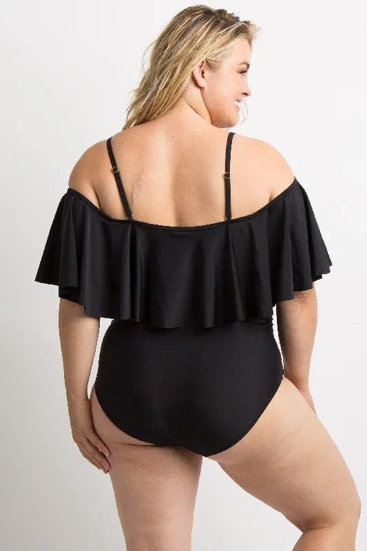 pinkblush-black-ruffle-trim-ruched-one-piece-maternity-plus-swimsuit