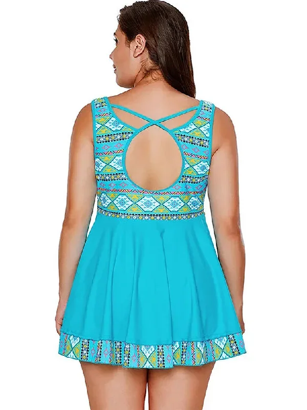 plus-size-ethnic-print-two-piece-swimsuit-dress-for-women