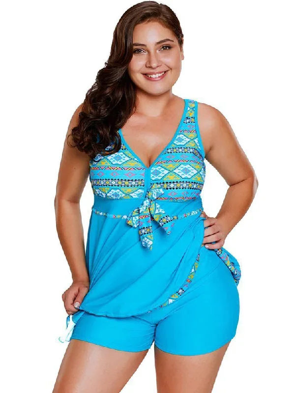 plus-size-ethnic-print-two-piece-swimsuit-dress-for-women