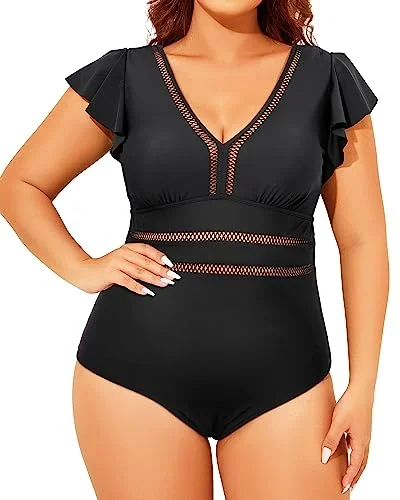 Plus Size Tummy Control Swimsuits Ruffle Swimwear